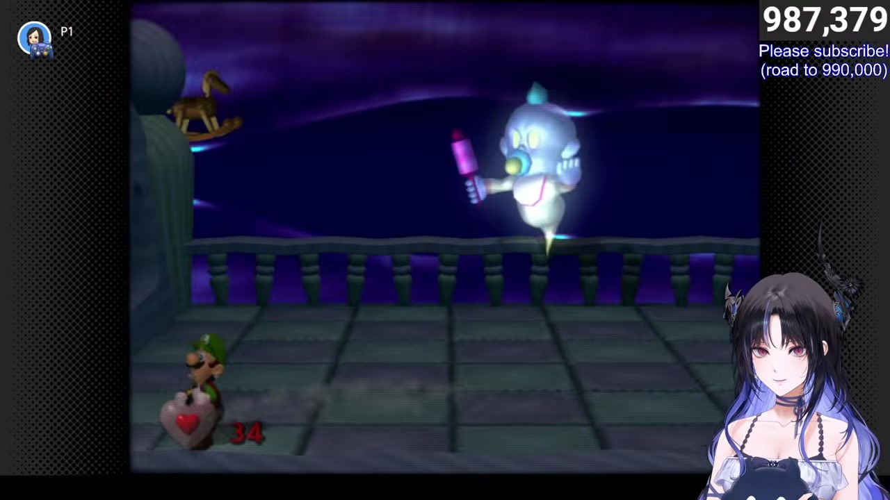 [Luigi's Mansion] Nerissa panics on C-stick controls but clutches the baby boss first try