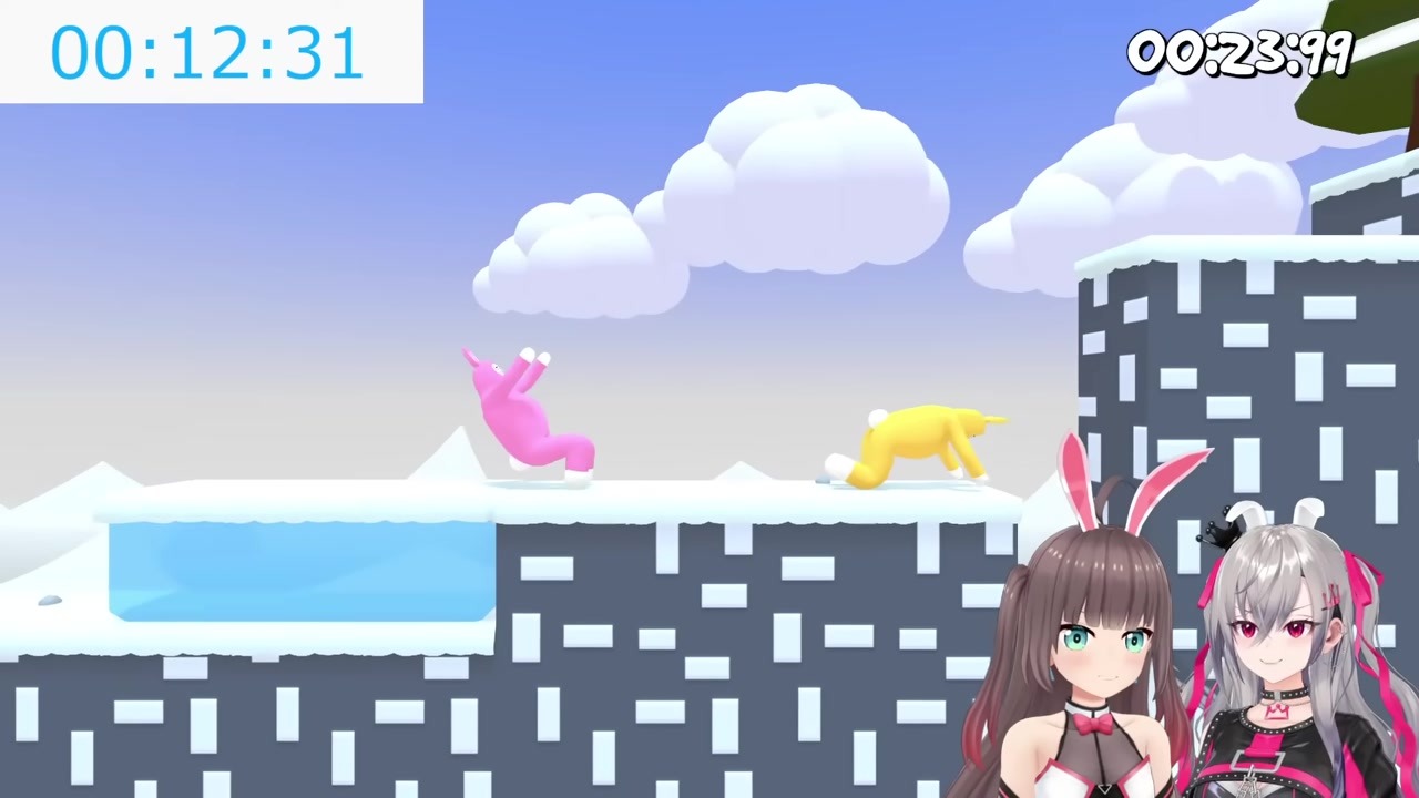 [Super Bunny Man] Natsuiro Matsuri crawling on ice while shouting "Riona Kick"