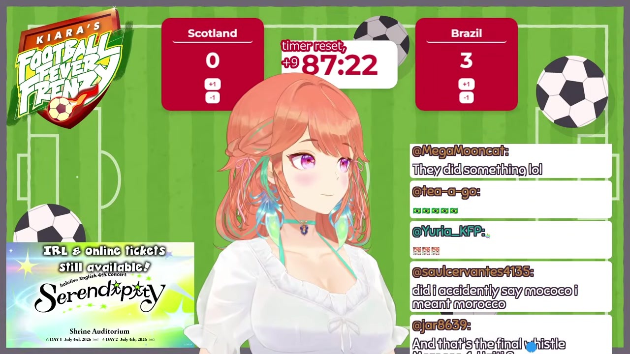 [Brazil Win] Kiara spamming Obrigado and announcing Norway vs France