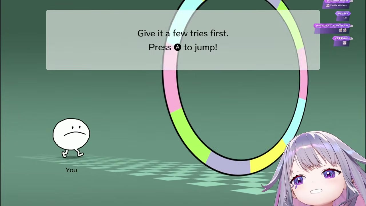 [Rhythm Heaven] Bijou gets hyped over legged pebbles and fails the first stage repeatedly